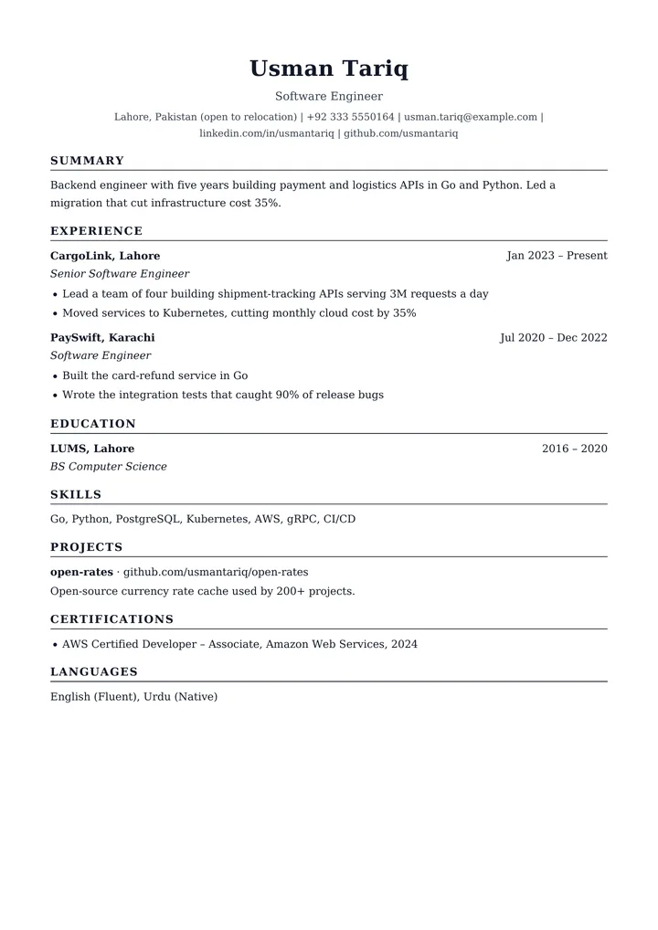 USA résumé CV template example