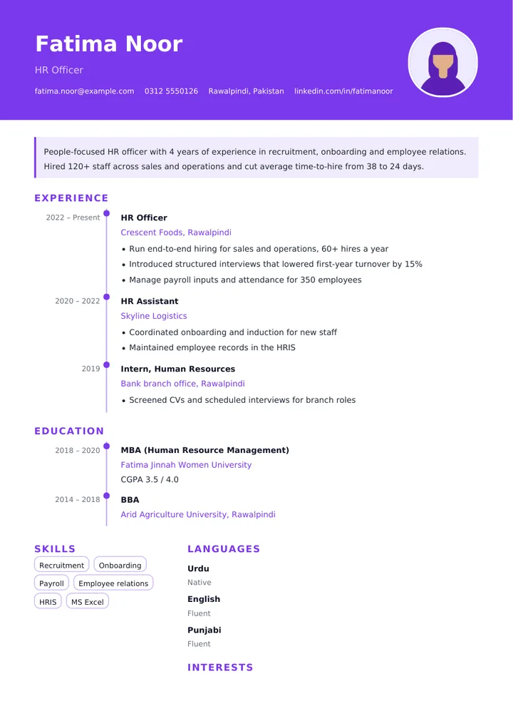 Timeline CV template example