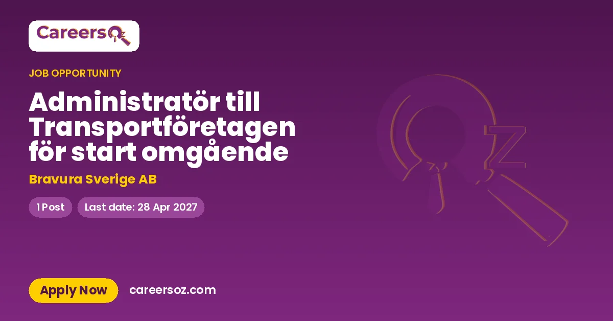 Administratör till Transportföretagen för start omgående – Bravura Sverige AB