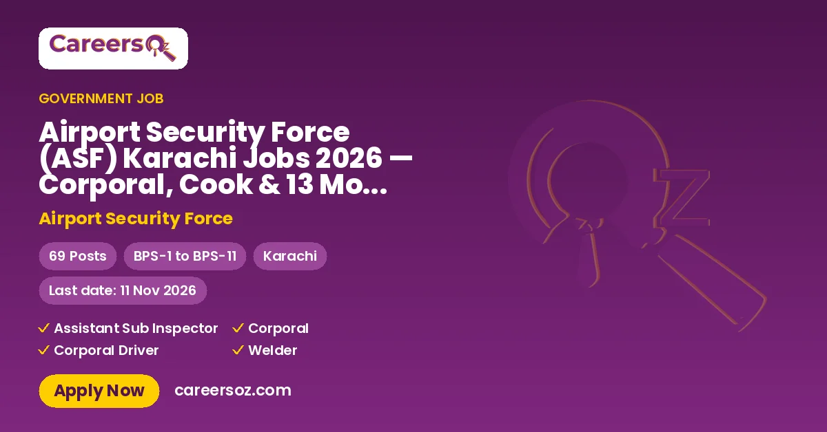 Airport Security Force (ASF) Karachi Jobs 2026 — Corporal, Cook & 13 More Posts – Airport Security Force