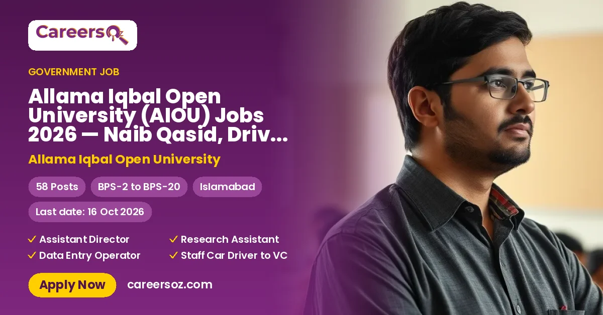 Allama Iqbal Open University (AIOU) Jobs 2026 — Naib Qasid, Driver & 13 More Posts – Allama Iqbal Open University