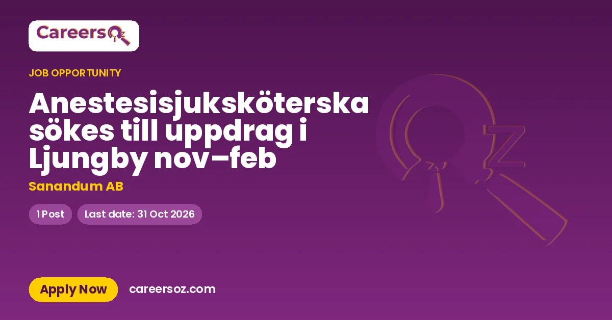 Anestesisjuksköterska sökes till uppdrag i Ljungby nov–feb – Sanandum AB