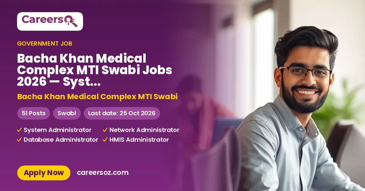 Bacha Khan Medical Complex MTI Swabi Jobs 2026 — System Administrator, Network Administrator & 48 More Posts – Bacha Khan Medical Complex MTI Swabi