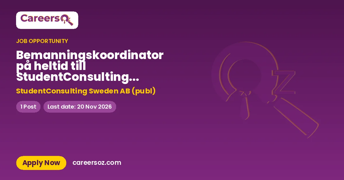 Bemanningskoordinator på heltid till StudentConsulting i Trollhättan – StudentConsulting Sweden AB (publ)