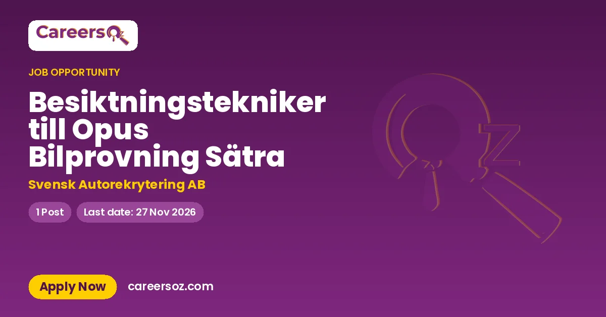 Besiktningstekniker till Opus Bilprovning Sätra – Svensk Autorekrytering AB