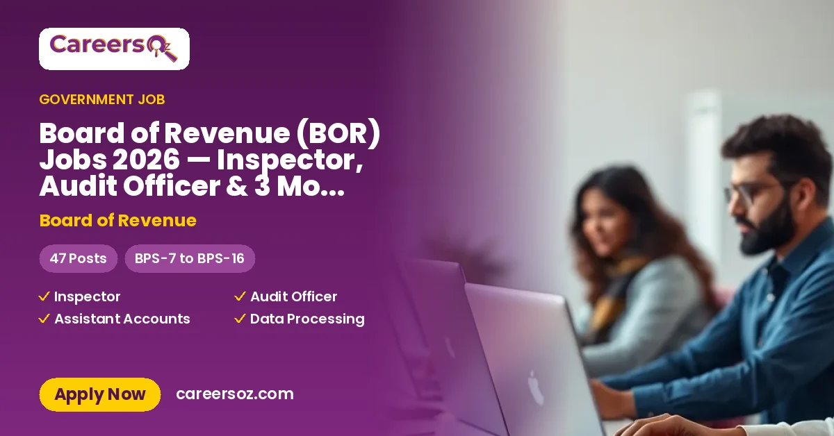 Board of Revenue (BOR) Jobs 2026 — Inspector, Audit Officer & 3 More Posts – Board of Revenue
