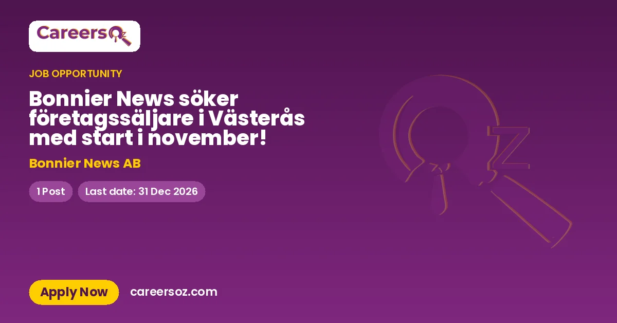 Bonnier News söker företagssäljare i Västerås med start i november! – Bonnier News AB