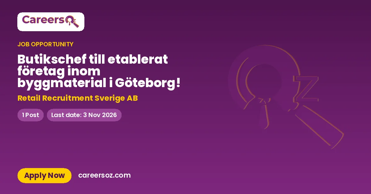 Butikschef till etablerat företag inom byggmaterial i Göteborg! – Retail Recruitment Sverige AB
