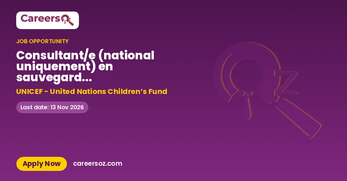 Consultant/e (national uniquement) en sauvegardes environnementales et sociales pour les interventions WASH du PAAF dans le Grand Kasai Kananga, DRCongo, 12 mois au bureau+missions #596711 – UNICEF - United Nations Children’s Fund