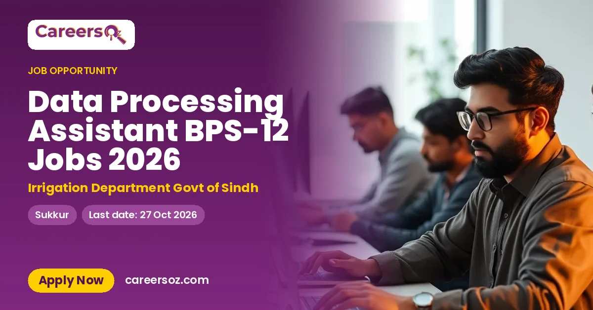 Data Processing Assistant BPS-12 Jobs 2026 – Irrigation Department Govt of Sindh