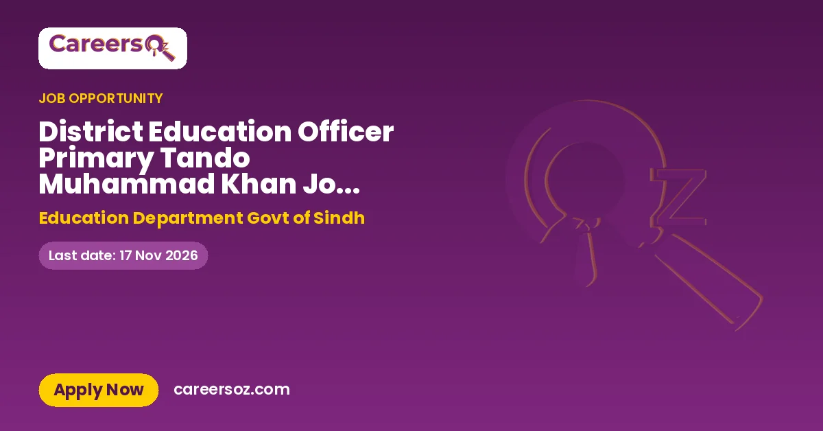 District Education Officer Primary Tando Muhammad Khan Jobs 2026 – Education Department Govt of Sindh