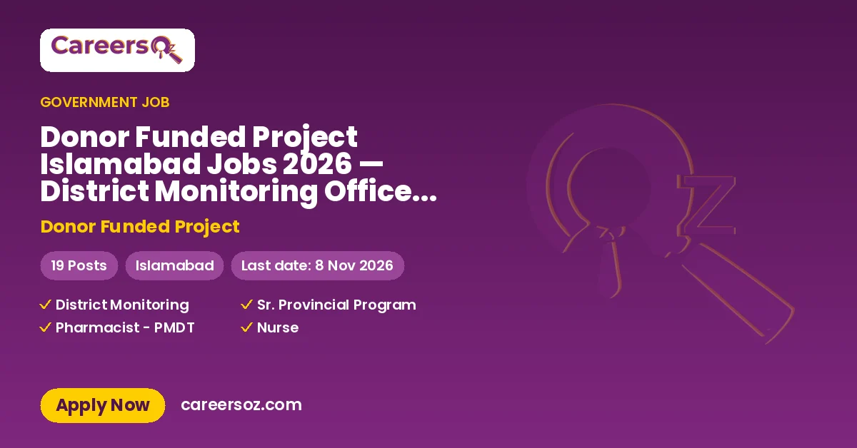 Donor Funded Project Islamabad Jobs 2026 — District Monitoring Officer, Internal Audit Officer & 13 More Posts – Donor Funded Project