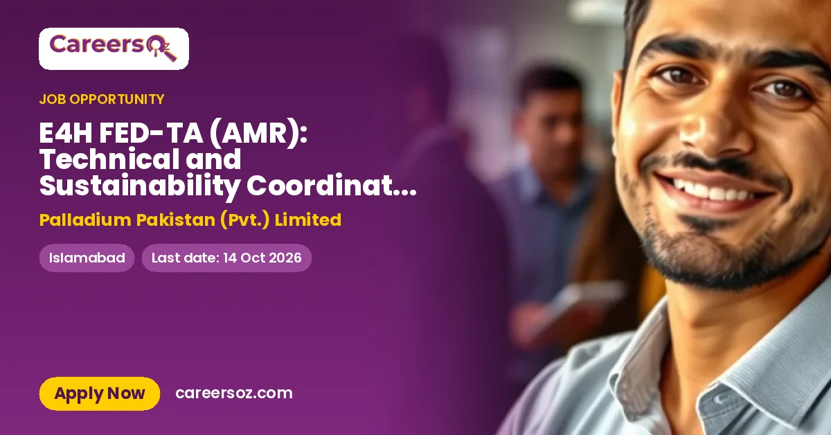 E4H FED-TA (AMR): Technical and Sustainability Coordinator / Portfolio Lead – Palladium Pakistan (Pvt.) Limited