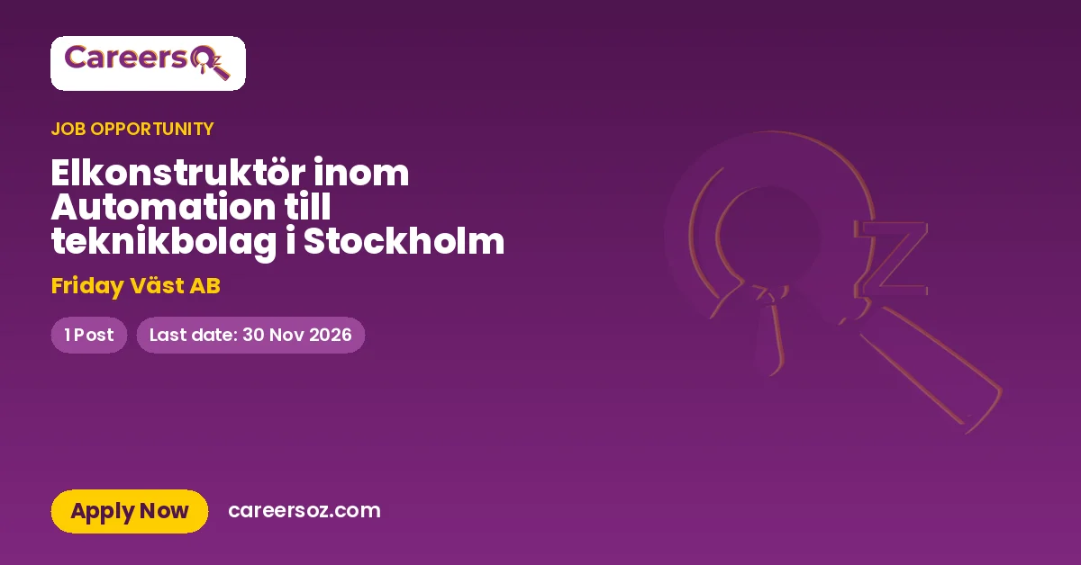 Elkonstruktör inom Automation till teknikbolag i Stockholm – Friday Väst AB