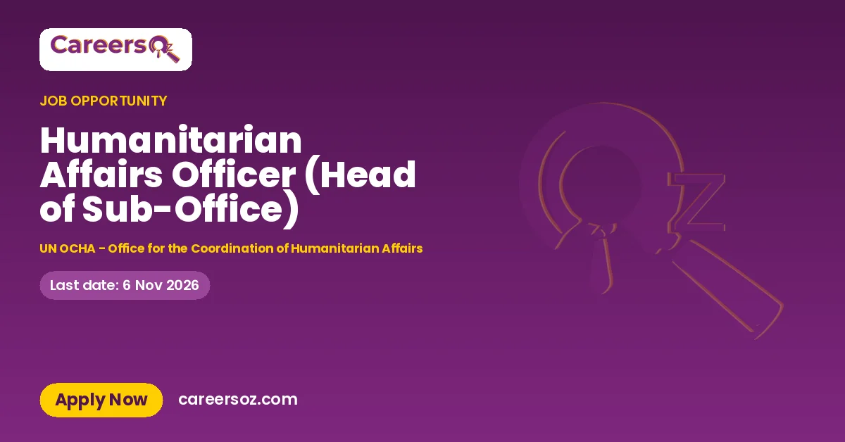 Humanitarian Affairs Officer (Head of Sub-Office) – UN OCHA - Office for the Coordination of Humanitarian Affairs