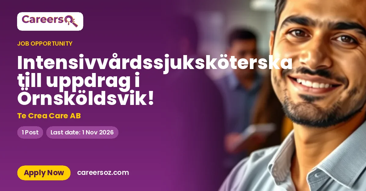 Intensivvårdssjuksköterska till uppdrag i Örnsköldsvik! – Te Crea Care AB