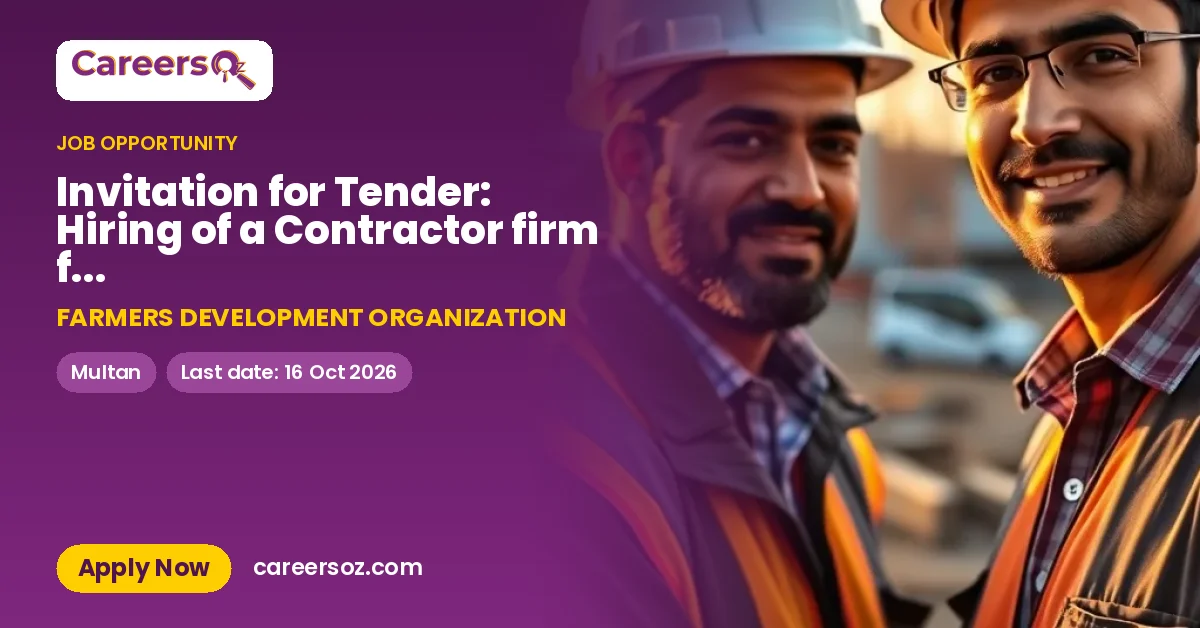 Invitation for Tender: Hiring of a Contractor firm for Demonstration/Construction of a water storage tank – FARMERS DEVELOPMENT ORGANIZATION