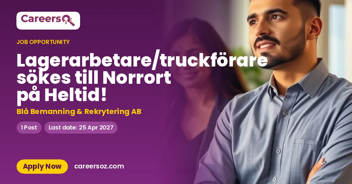 Lagerarbetare/truckförare sökes till Norrort på Heltid! – Blå Bemanning & Rekrytering AB