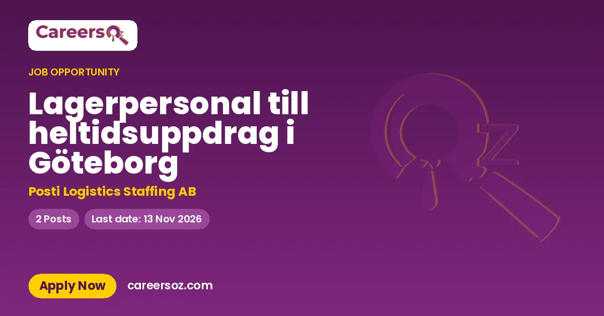 Lagerpersonal till heltidsuppdrag i Göteborg – Posti Logistics Staffing AB