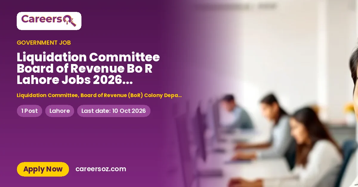 Liquidation Committee Board of Revenue Bo R Lahore Jobs 2026 — Consultant – Liquidation Committee, Board of Revenue (BoR) Colony Department, Lahore