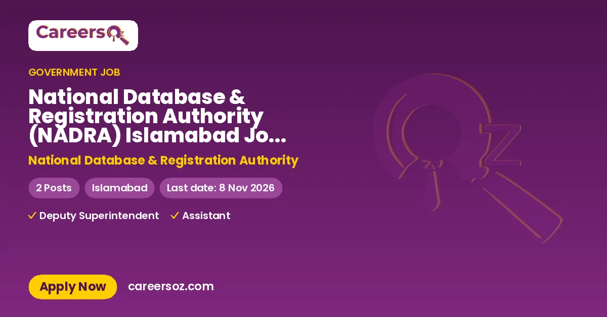 National Database & Registration Authority (NADRA) Islamabad Jobs 2026 – National Database & Registration Authority