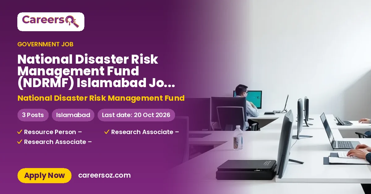 National Disaster Risk Management Fund (NDRMF) Islamabad Jobs 2026 — Resource Person – National Disaster Risk Management Fund