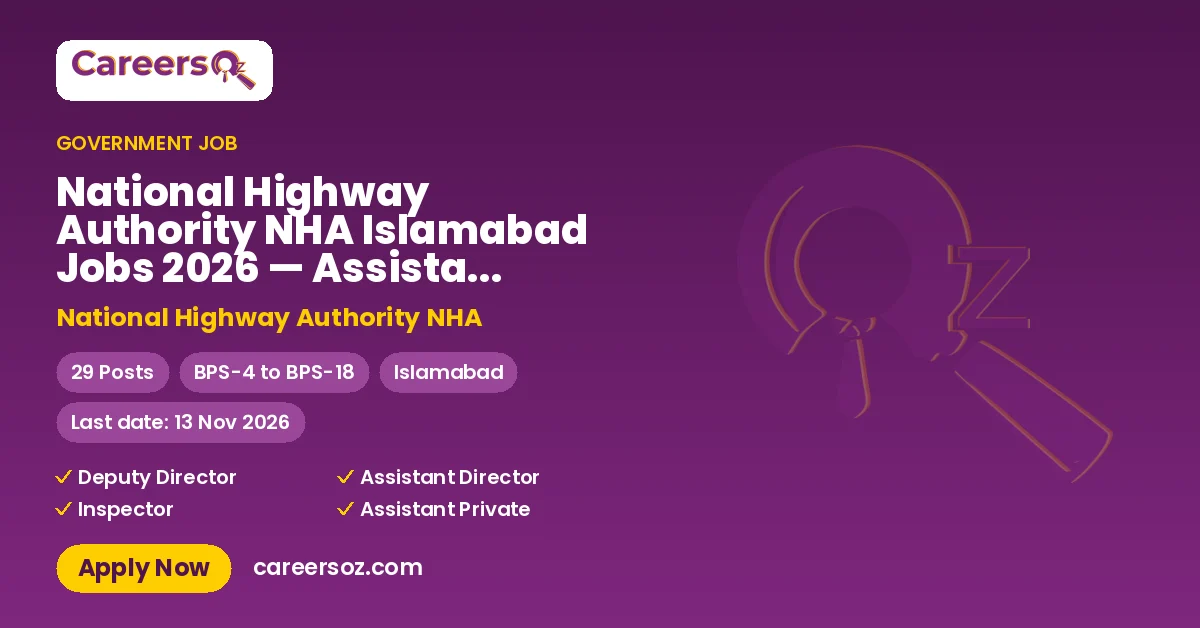 National Highway Authority NHA Islamabad Jobs 2026 — Assistant Director (Engineer), Driver & 13 More Posts – National Highway Authority NHA