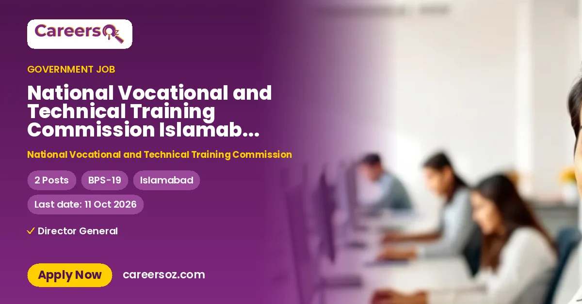 National Vocational and Technical Training Commission Islamabad Jobs 2026 — Director General (Regional Office) – National Vocational and Technical Training Commission