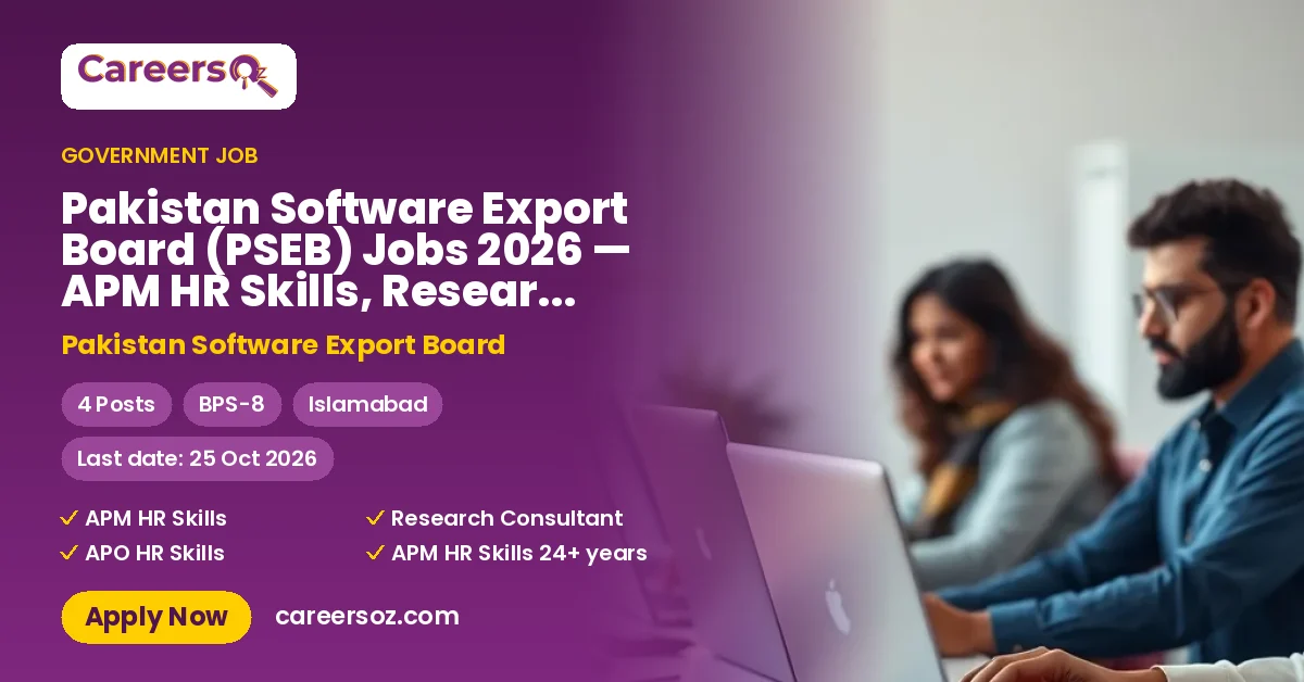 Pakistan Software Export Board (PSEB) Jobs 2026 — APM HR Skills, Research Consultant & APO HR Skills – Pakistan Software Export Board