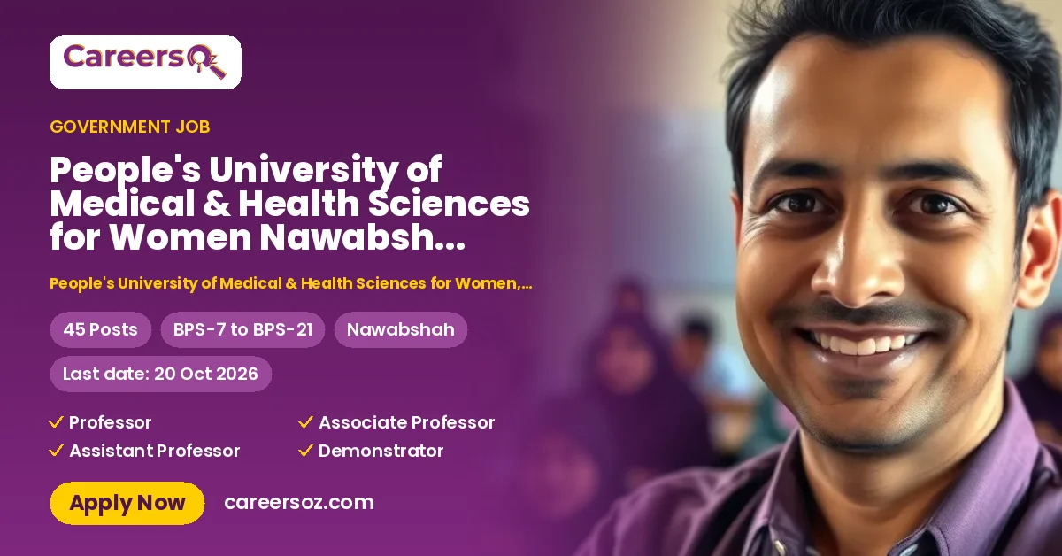 People's University of Medical & Health Sciences for Women Nawabshah Jobs 2026 — Laboratory Technician / Assistant, Prosthetic Technician / Technologist & 32 More Posts – People's University of Medical & Health Sciences for Women, Shaheed Benazirabad