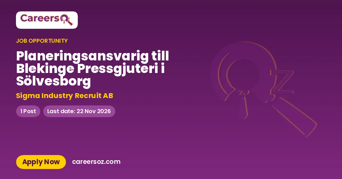 Planeringsansvarig till Blekinge Pressgjuteri i Sölvesborg – Sigma Industry Recruit AB