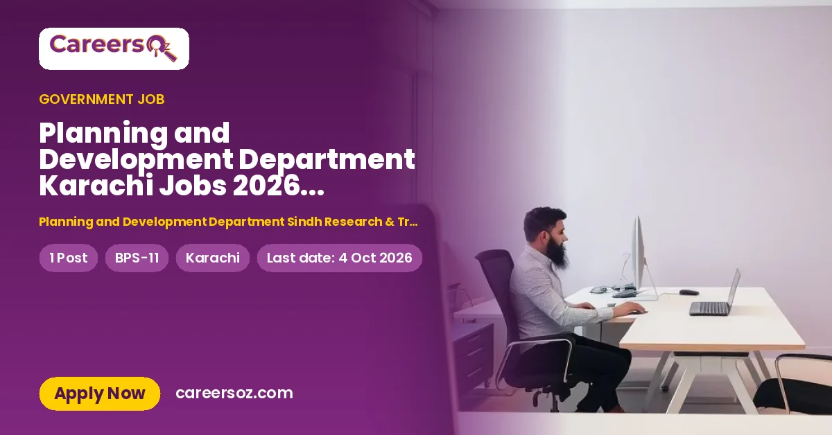 Planning and Development Department Karachi Jobs 2026 — Junior Clerk – Planning and Development Department Sindh Research & Training Wing