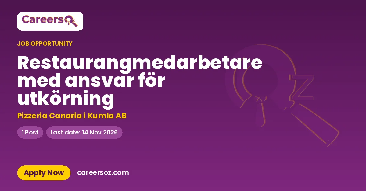 Restaurangmedarbetare med ansvar för utkörning – Pizzeria Canaria i Kumla AB