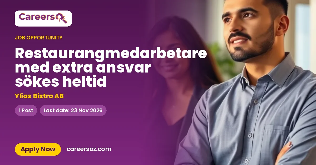Restaurangmedarbetare med extra ansvar sökes heltid – Ylias Bistro AB