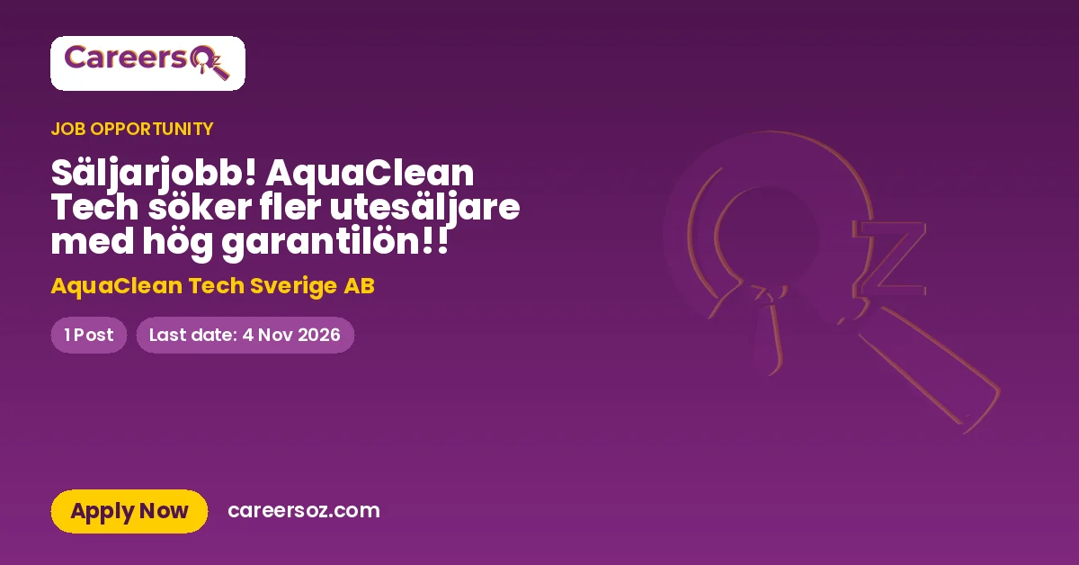 Säljarjobb! AquaClean Tech söker fler utesäljare med hög garantilön!! – AquaClean Tech Sverige AB
