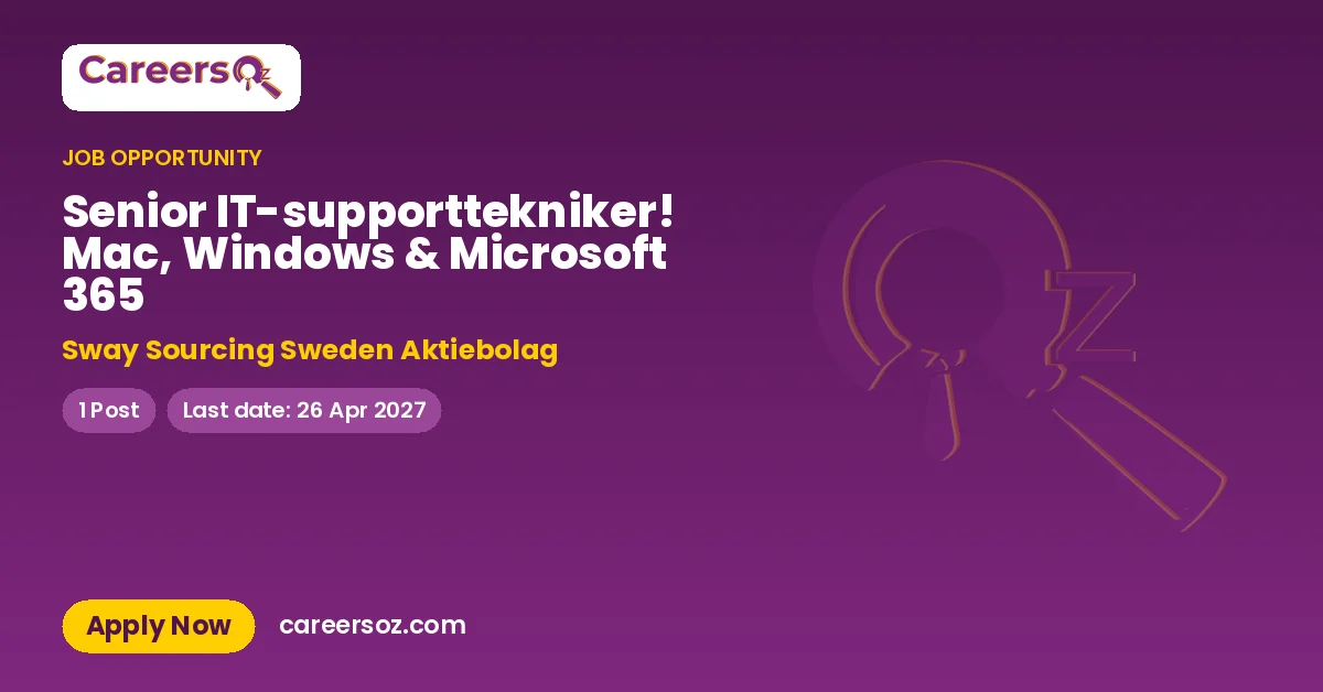 Senior IT-supporttekniker! Mac, Windows & Microsoft 365 – Sway Sourcing Sweden Aktiebolag