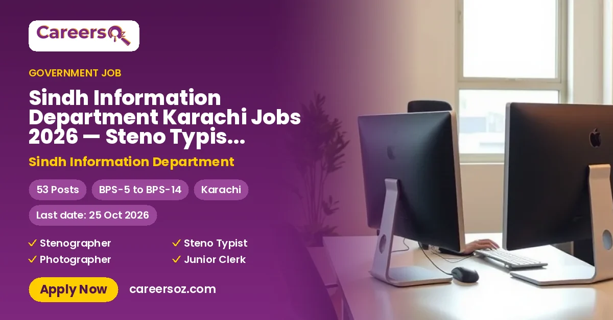 Sindh Information Department Karachi Jobs 2026 — Steno Typist, Junior Clerk & 7 More Posts – Sindh Information Department