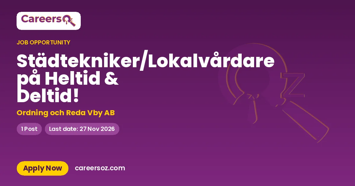 Städtekniker/Lokalvårdare på Heltid & Deltid! – Ordning och Reda Vby AB