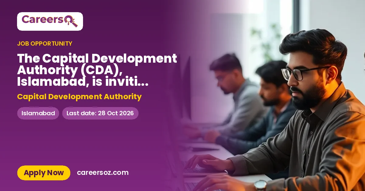 The Capital Development Authority (CDA), Islamabad, is inviting online applications on a merit-based contractual basis for the post of Director General (Law), requiring LL.B./LL.M – Capital Development Authority